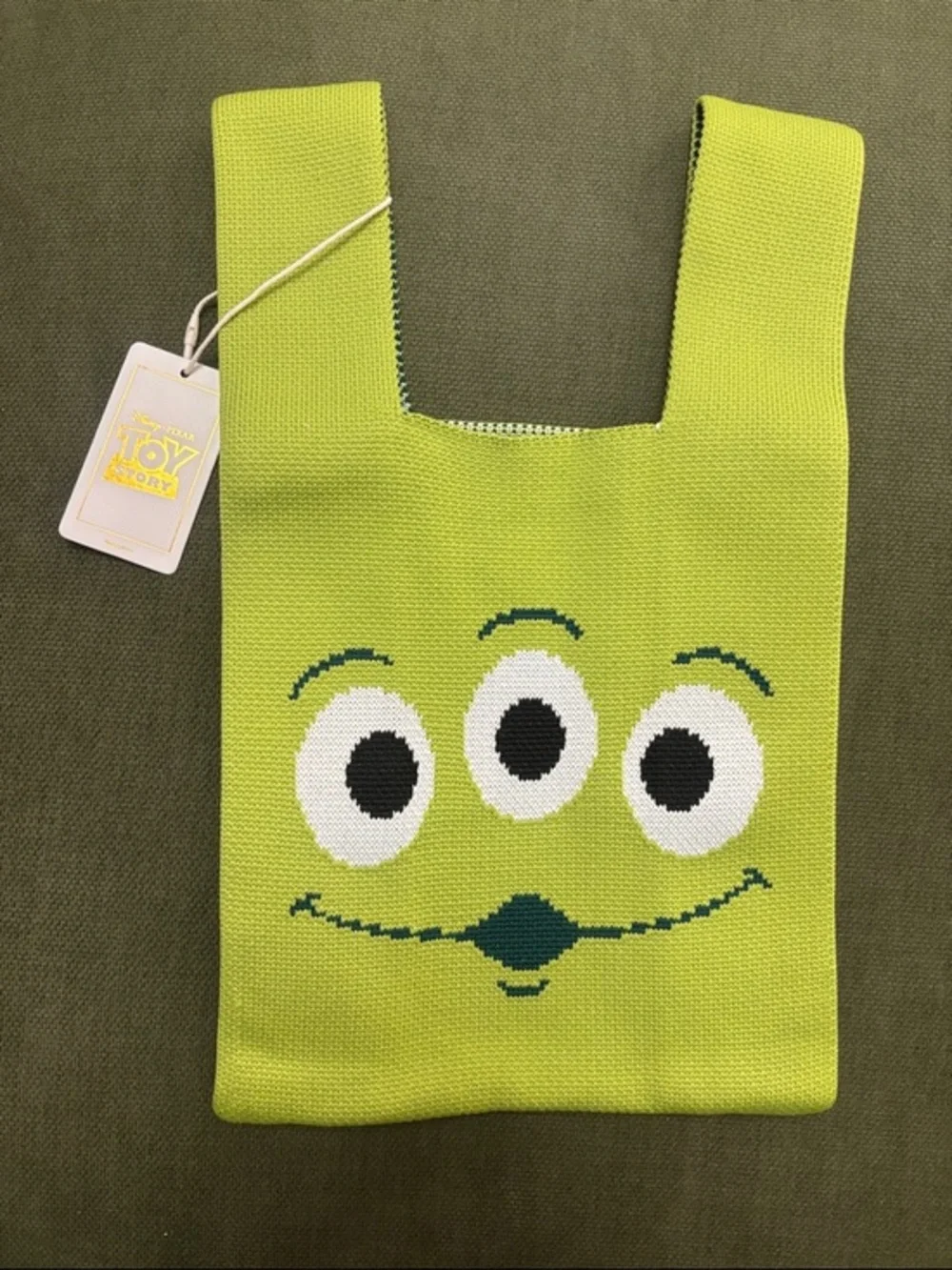 Disney Lime Green Three-Eyed Alien Knit Tote Bag Toy Story